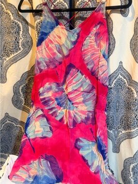 Anthropologie Pink Blue Floral Midi Dress